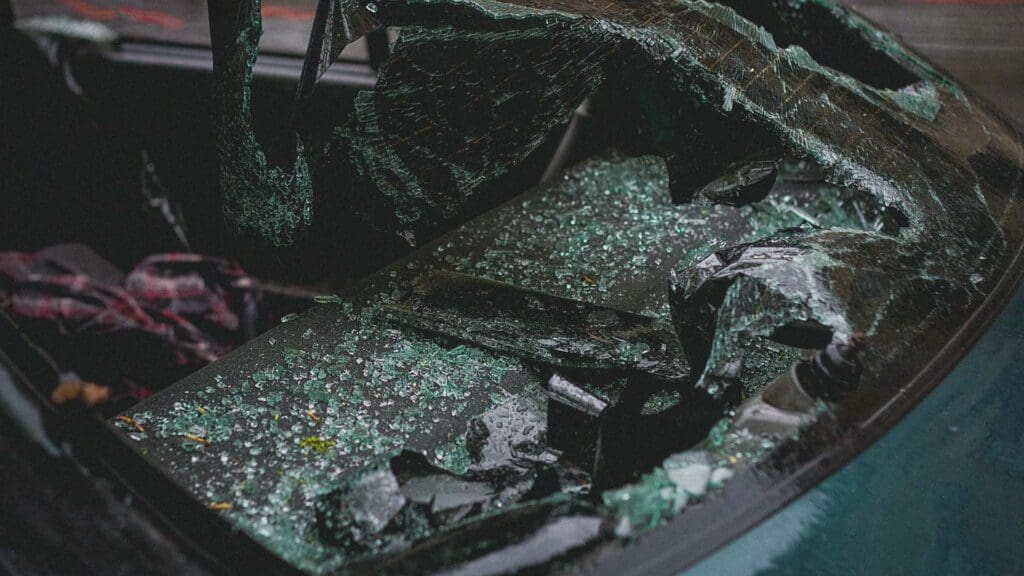 A broken windshield that happened after a car accident in Columbia, SC