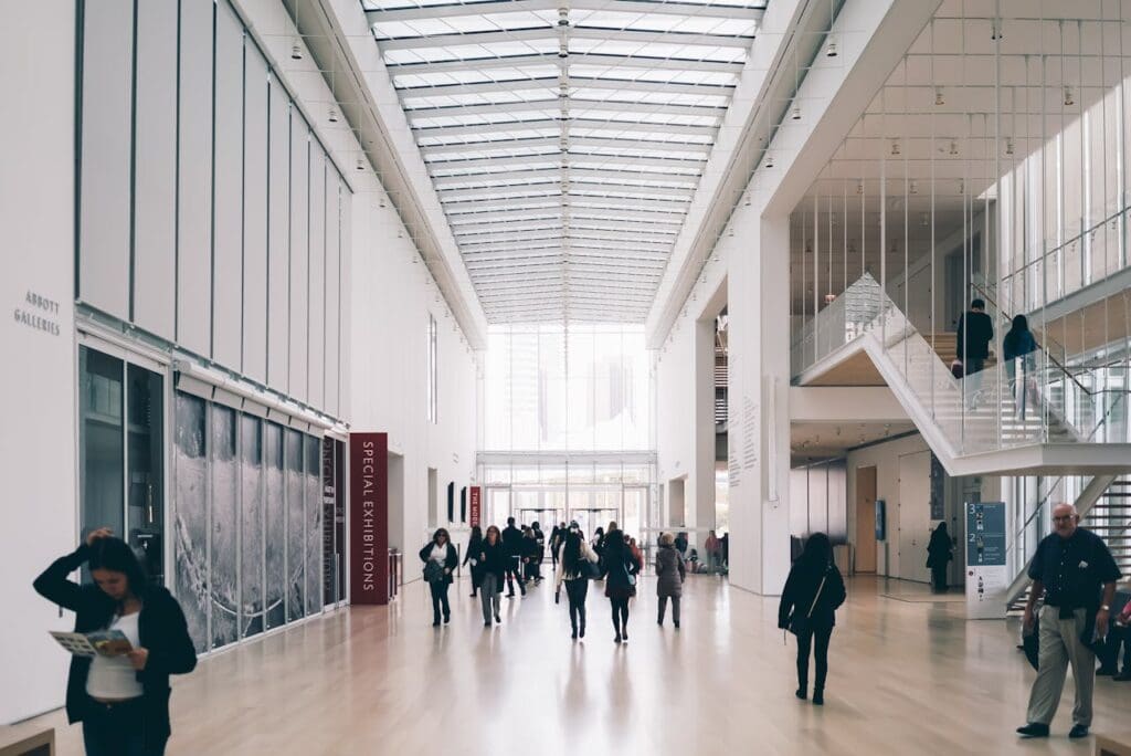 A crowded interior of a building, which can sometimes be a source of slip-and-fall cases