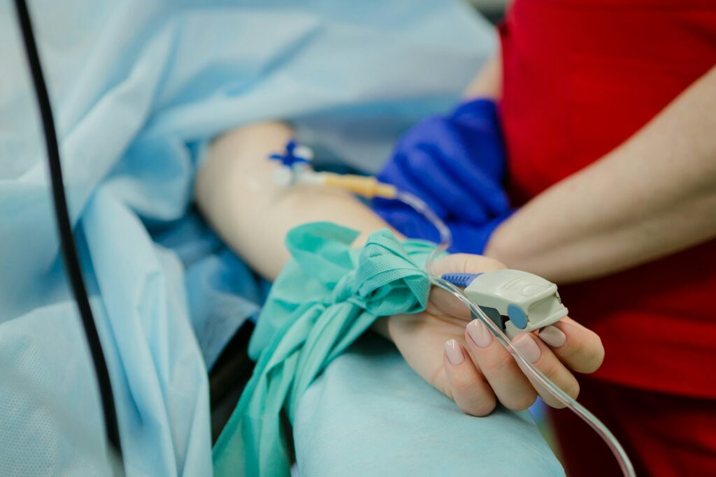 A person in a hospital bed