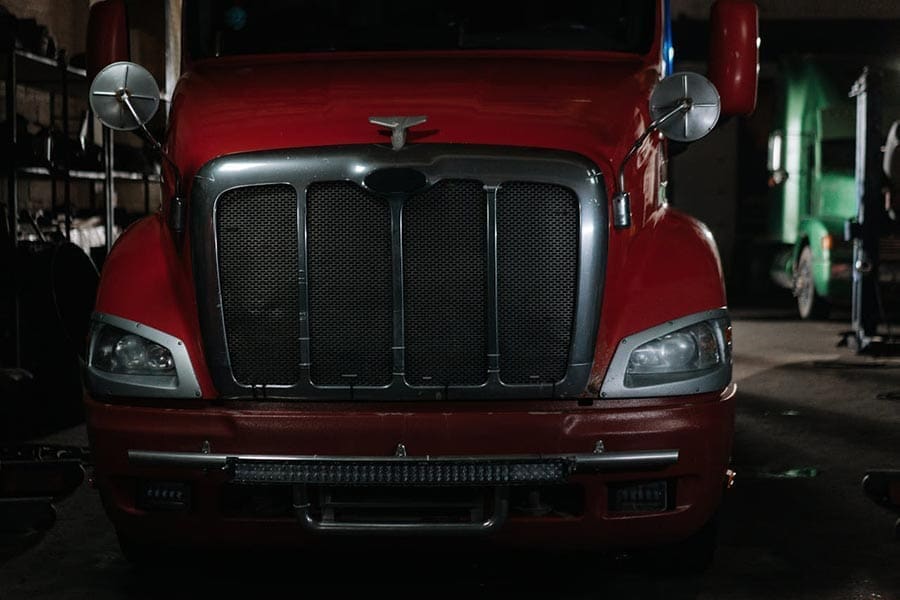 The front of a red semi truck involved in a truck accident case in Columbia, SC