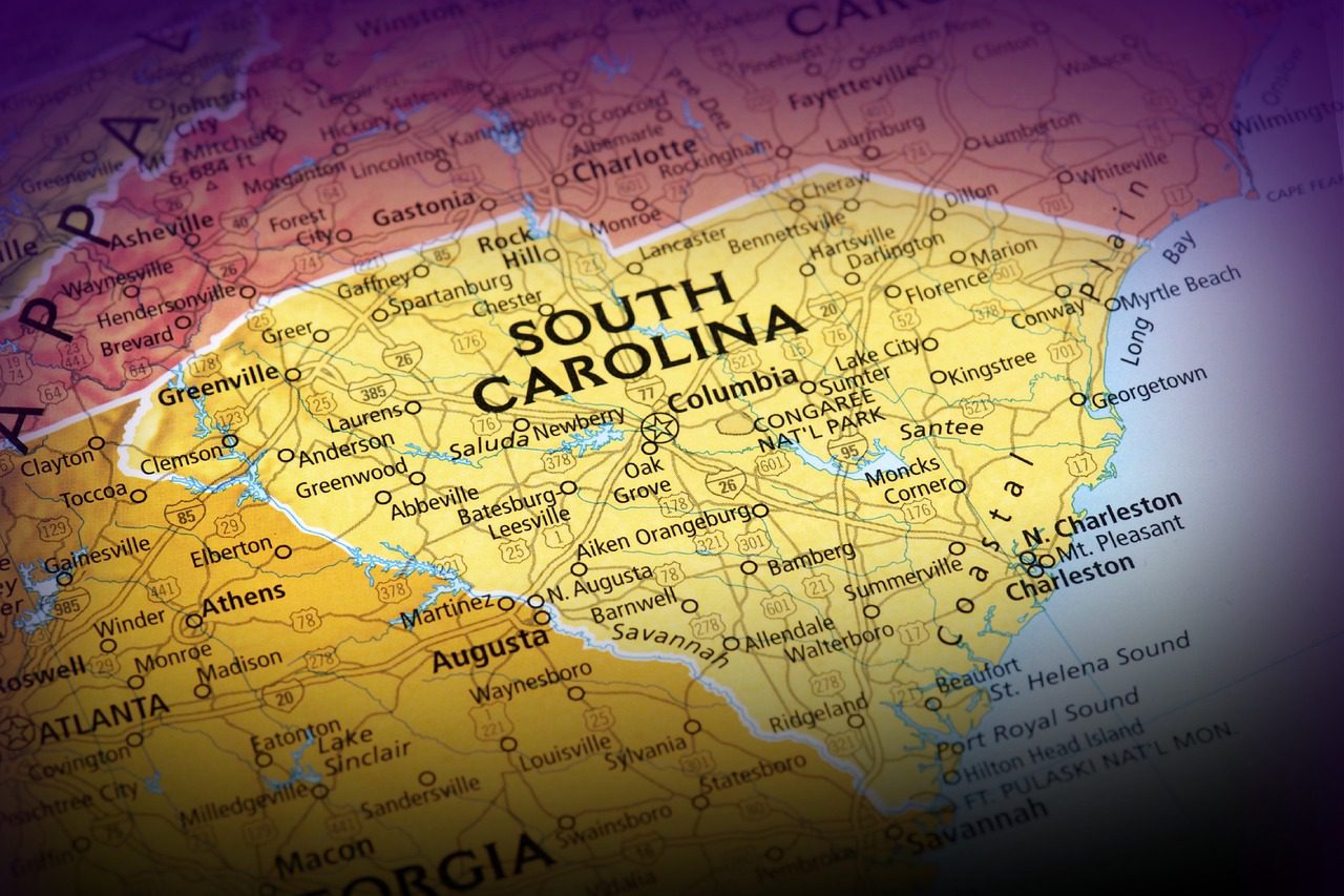 A map of the state of South Carolina