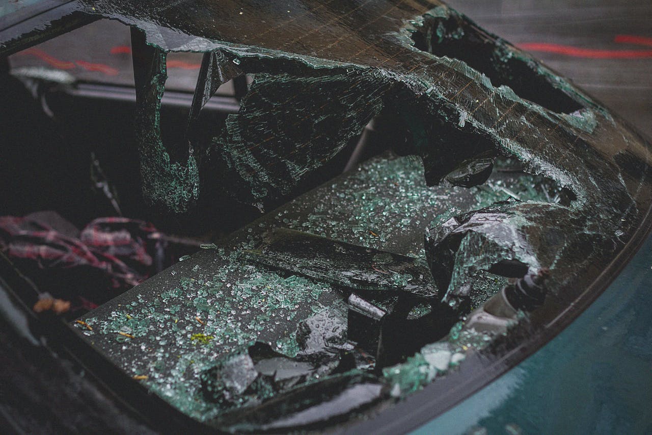 A broken windshield