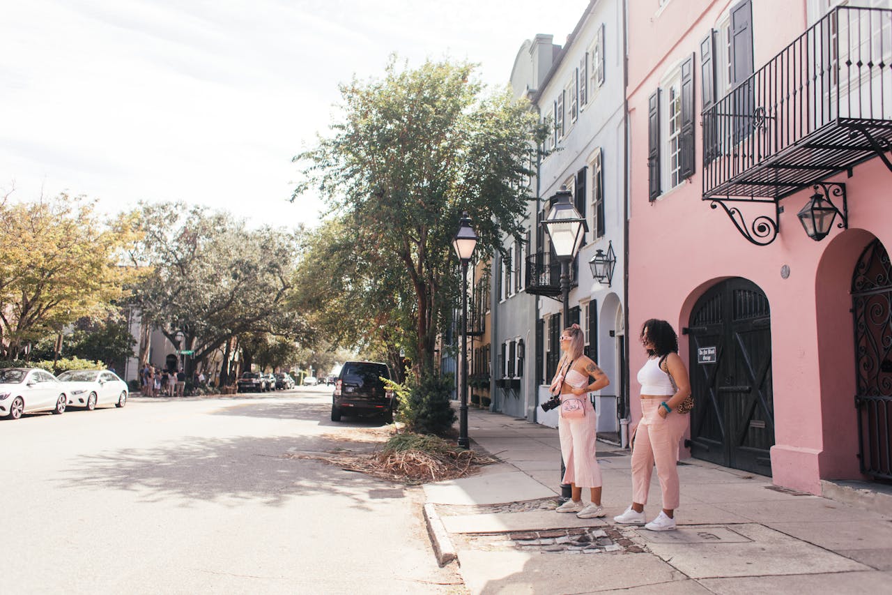 Two people standing on a street in South Carolina