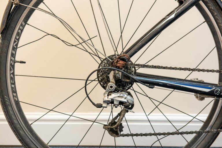 A broken bicycle wheel
