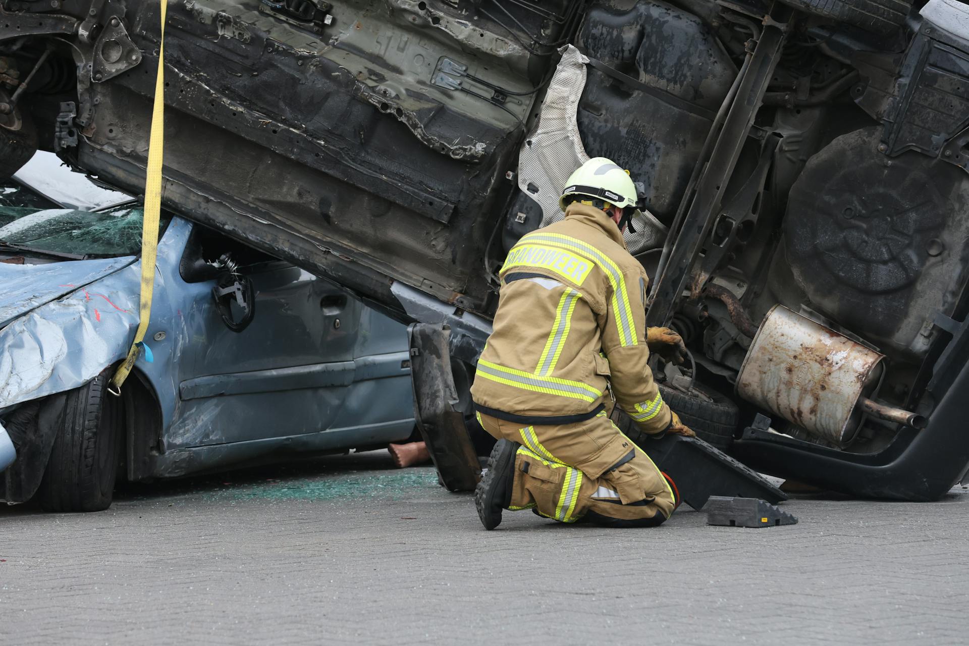 A firefighter on the scene of an accident.